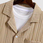 Men's Textured Cuban Collar Button-Down Solid Color Short Sleeve Shirt