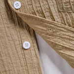 Men's Textured Cuban Collar Button-Down Solid Color Short Sleeve Shirt