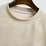 Men's geometric textured jacquard casual round neck short-sleeved T-shirt
