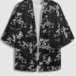 Men's Dragon Totem Satin Chinese Style Kimono Short Sleeve Shirt