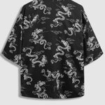 Men's Dragon Totem Satin Chinese Style Kimono Short Sleeve Shirt