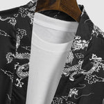 Men's Dragon Totem Satin Chinese Style Kimono Casual Shorts Set