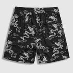 Men's Dragon Totem Satin Chinese Style Kimono Casual Shorts Set