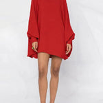 Simple Long Batwing Sleeves Solid Color Round-Neck Mini Dresses
