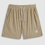 Men's Textured Waffle Cuban Collar Shirt Corduroy Casual Shorts Set