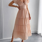 A-Line Loose Backless Pleated Solid Color Tied V-Neck Midi Dresses