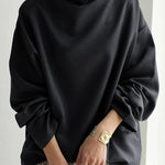 Long Sleeves Loose Solid Color High-neck Sweatershirt