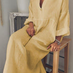 V NECK SOLID COLOR MAXI DRESS