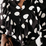 Autumn and winter polka dot ruffle long sleeve shirt