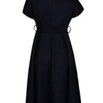 Bowknot Lace-Up Solid Color V-Neck Midi Dresses