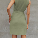 A-Line Loose Solid Color Split-Side Tied Waist Round-Neck Mini Dresses Sweater Dresses