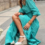 Special Treat Printed Elastic Waist Shirt Maxi Dress