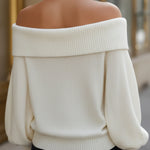 Off-Shoulder Knit Sweater With Folded Collar