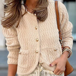 Solid Color V-neck Long-sleeved Loose Pocket Knit Cardigan