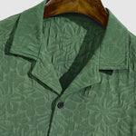 Men's retro textured Cuban collar solid color short-sleeved shirt