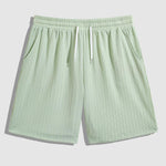 Men's solid color striped texture elastic waist casual shorts
