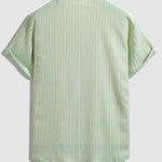 Men's Striped Textured Cuban Collar Button-Down Shirt Casual Shorts Set