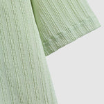 Men's solid color striped textured Cuban collar casual short-sleeved shirt