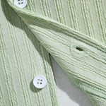 Men's solid color striped textured Cuban collar casual short-sleeved shirt