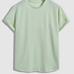 Men's Solid Color Striped Texture Cuban Collar Casual Round Neck T-Shirt