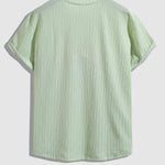 Men's Solid Color Striped Texture Cuban Collar Casual Round Neck T-Shirt