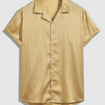 Men's Satin Cuban Collar Solid Color Shirt Casual Shorts Set