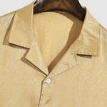 Men's Satin Cuban Collar Solid Color Shirt Casual Shorts Set