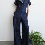 High Waisted Loose Solid Color V-Neck Jumpsuits