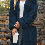 Mid-Length Loose Oversized Double Pocket Cardigan Sweater Jacket