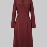 A-Line High Waisted Buttoned Pockets Solid Color Split-Joint Stand Collar Midi Dresses