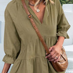 V-neck Casual Loose Solid Color Long-sleeved Blouse