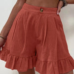 Women Summer Cotton Casual Plain Natural Ruffled Shorts