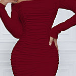 Bodycon Long Sleeves Elasticity Pleated Solid Color Off-The-Shoulder Mini Dresses