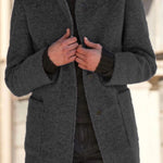 Retro Solid Color Button Stand Collar Wool Jacket