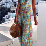Round Neck Drawstring Print Dress