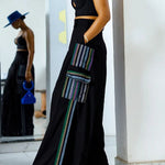 High Waisted Loose Pockets Split-Joint Striped Pants Trousers