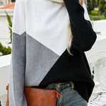 Drop Shoulder Turtleneck Colorblock Knit Sweater Pullover