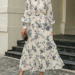 High Neck Tiered Floral Midi Dress