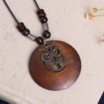 Vintage Alloy Leaf Wooden Pandent Necklace