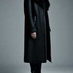 Women Fur Trim Warm Lined Hooded Eco Leather Trench Coat
