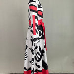 A-Line Long Sleeves Buttoned Contrast Color Tied Waist Notched Collar Maxi Dresses Shirt Dress