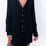 Loose Mid-length Jacket Casual Solid Color Shirt Mini Dress