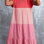 Loose Ruffle Sleeves Contrast Color Falbala Pleated Split-Joint Round-Neck Mini Dresses