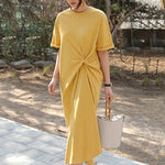Original Solid Color Irregularity Pleats Midi Dress