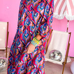 Multicolor Abstract Geometric Print Notch Neck Tiered Boho Dress