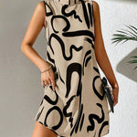A-line Sleeveless Contrast Color Printed Mini Dresses