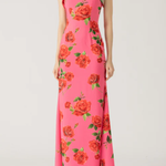 Cheongsam Style Rose Floral Print Tiered Flare Sleeve Stretch Maxi Dress