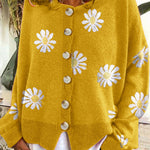 Round Neck Floral Embroidery Knitted Sweater Cardigan