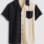 Men's Terry Cloth Color Block Cuban Collar Short Sleeve Shirt