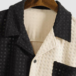 Men's Terry Cloth Color Block Cuban Collar Short Sleeve Shirt
